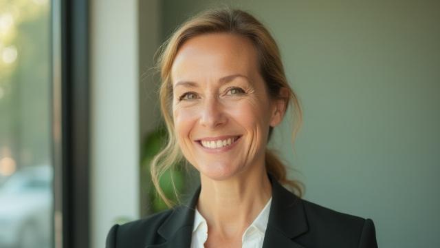 A friendly, professional female Vital Weaver coach in her late 40s speaking directly to camera